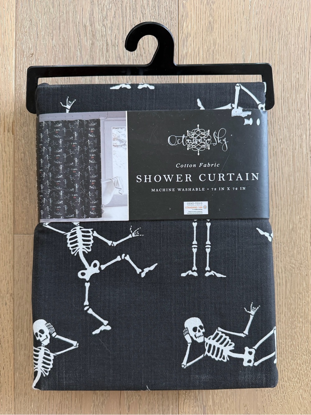 October Sky Skeleton Black Shower Curtain - Picture 2 of 4